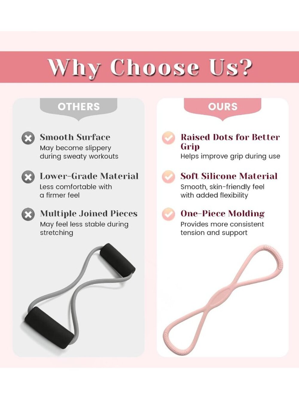 2 Pcs Figure 8 Resistance Pink/Grey Bands Set Yoga Stretch Workout - Picture 2 of 7